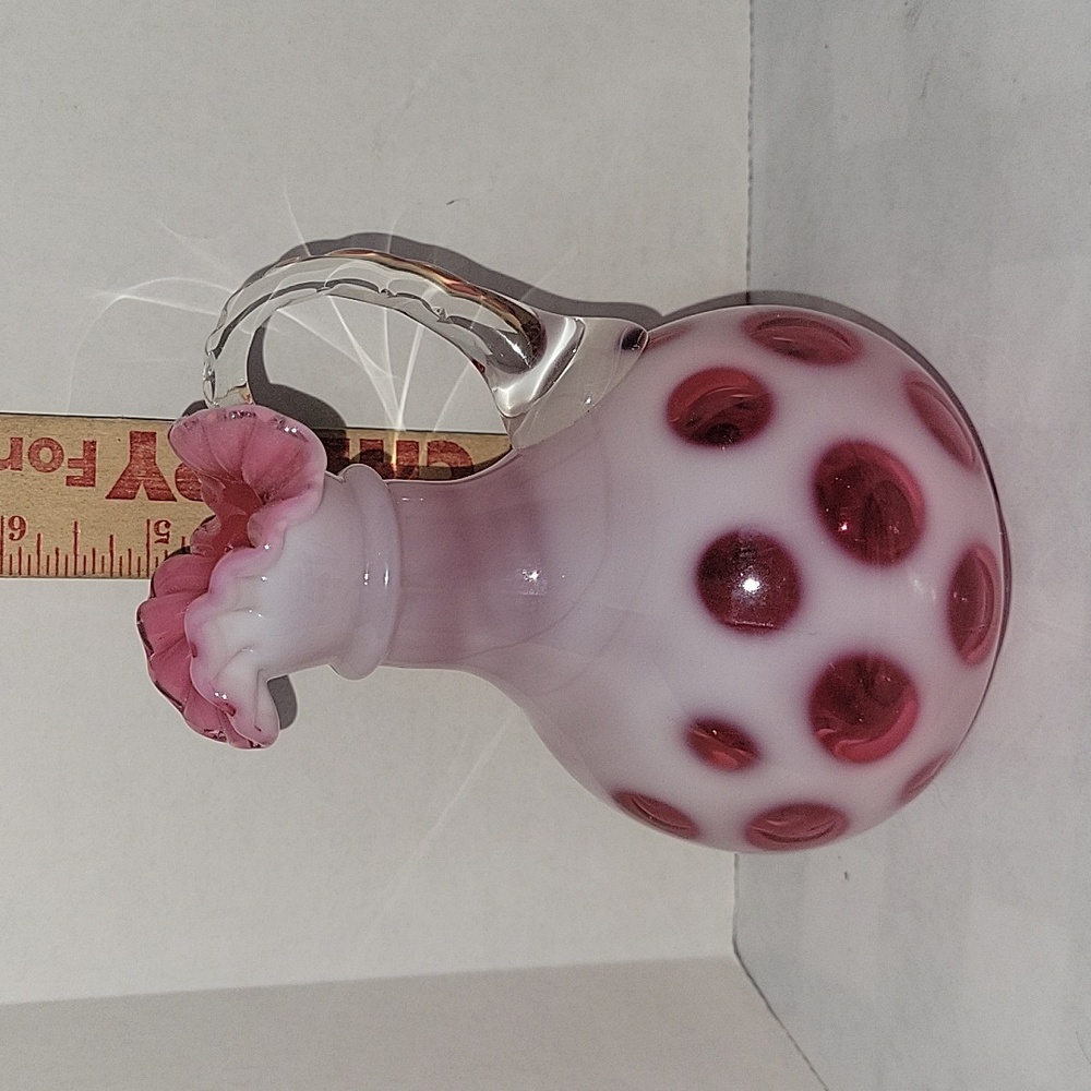Vintage Fenton Cranberry Coin Dot Opalescent 6" pitcher